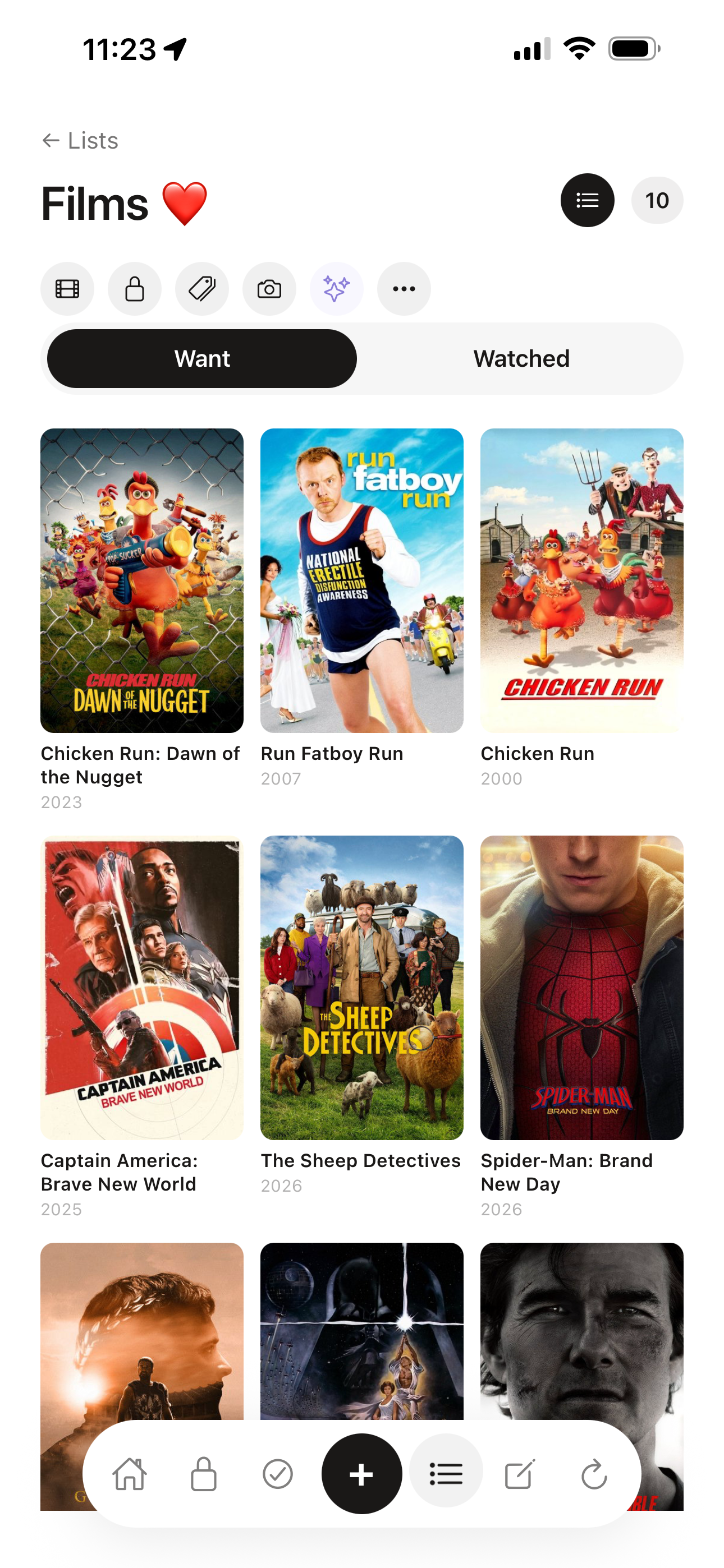 Roost films list with movie poster art on iOS