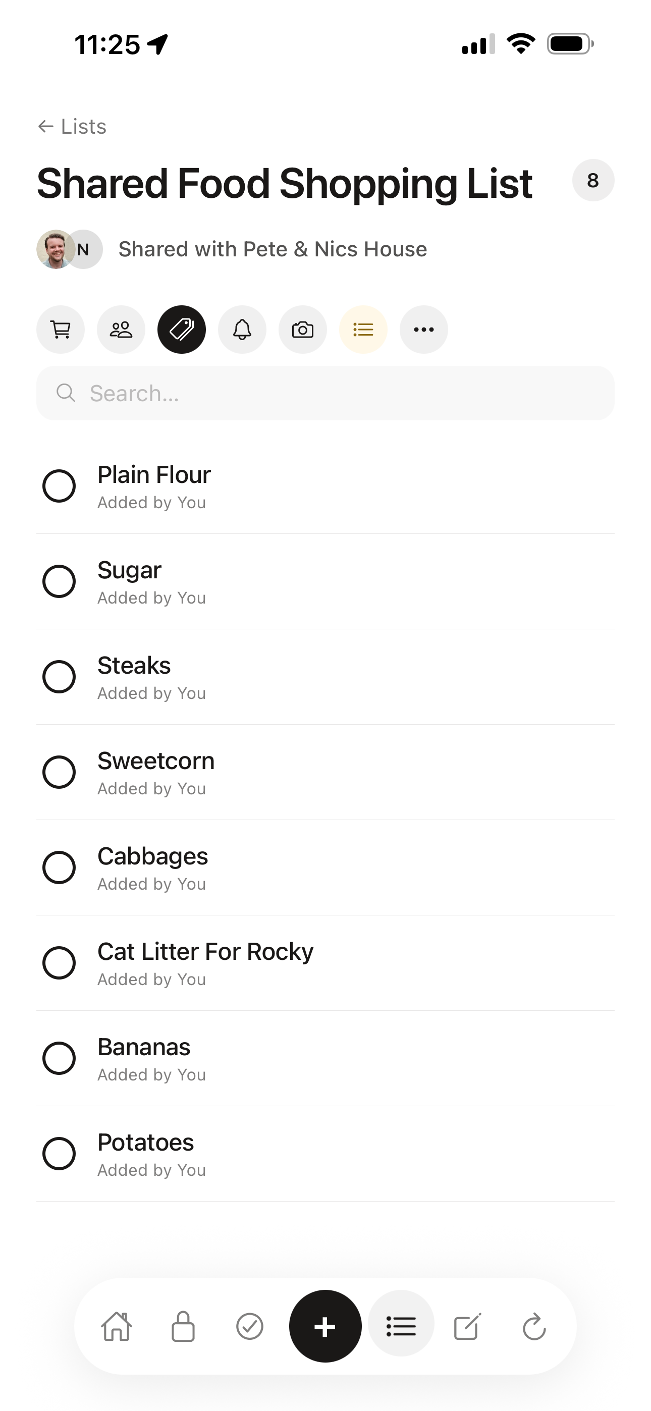 Roost shared shopping list on iOS