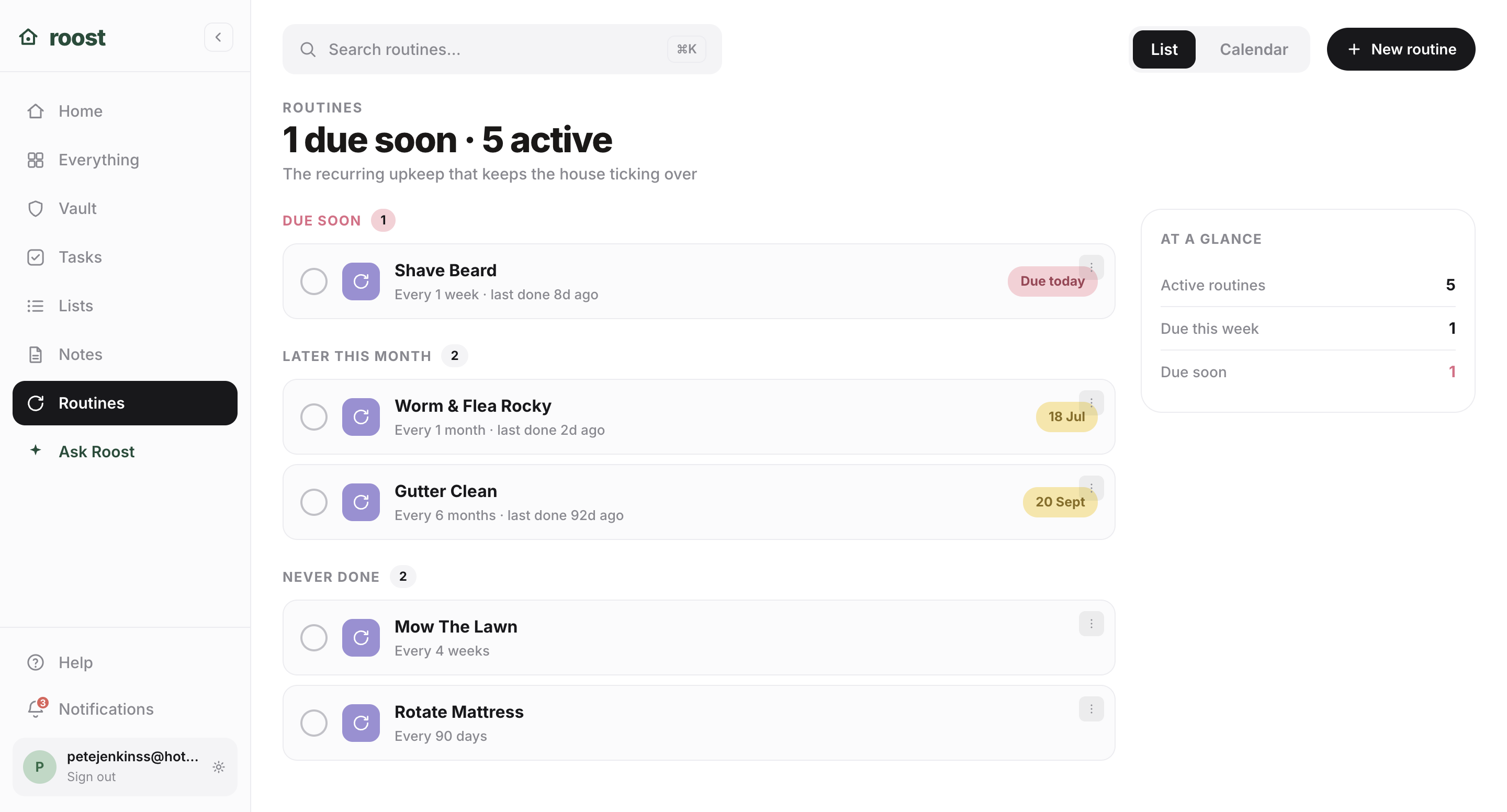 Roost routines on web